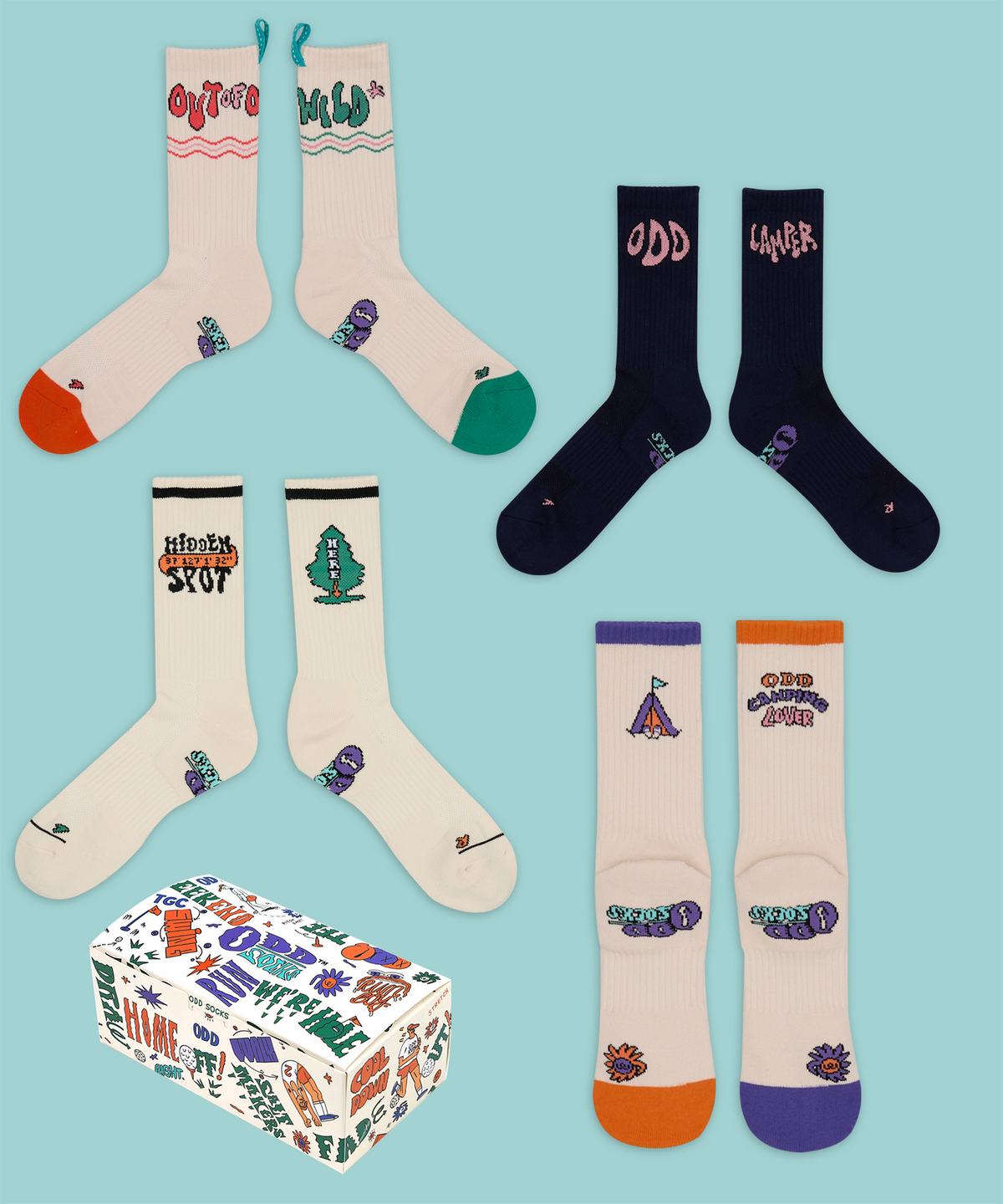 오드삭스(ODDSOCKS) [선물세트] 쿨맥스 아웃도어 등산 크루 삭스 4개입