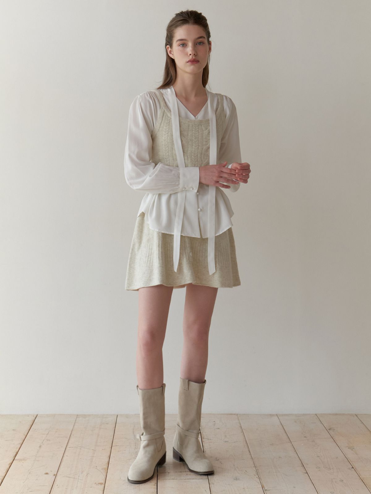 리엘(RE L) Mandarin knit skirt (oatmeal)