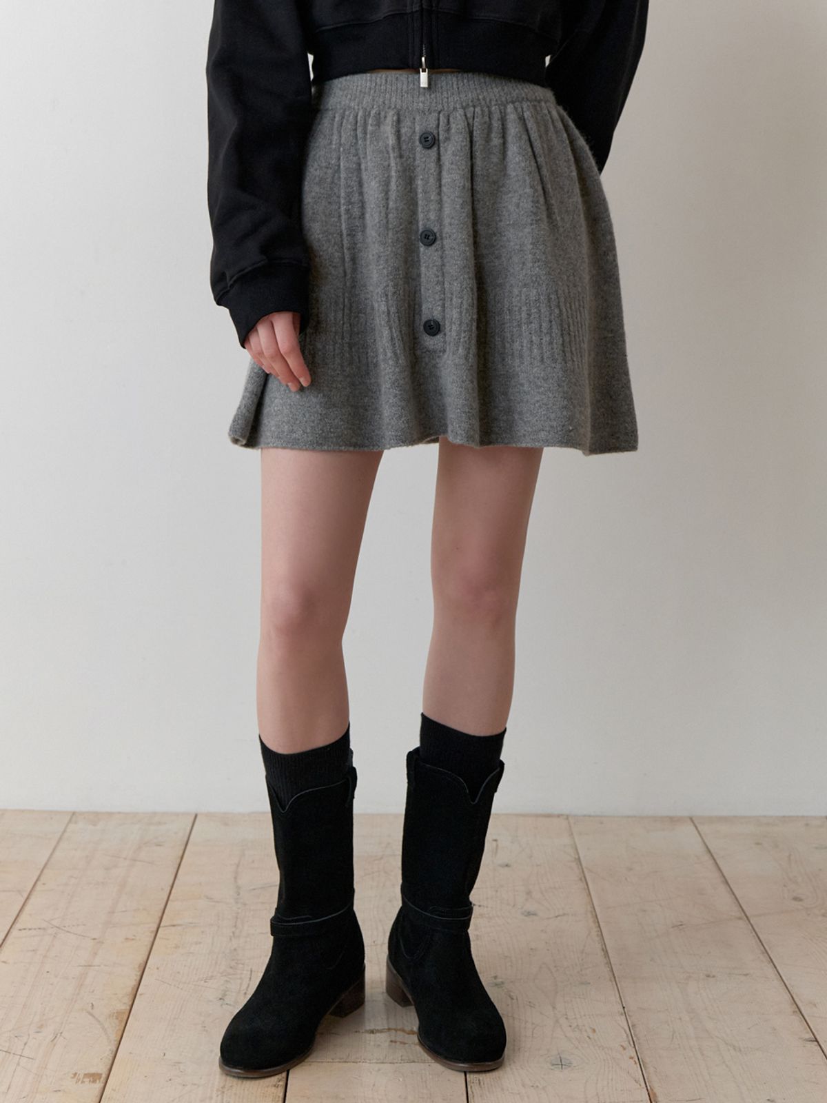 리엘(RE L) Mandarin knit skirt (gray)