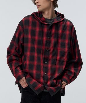 크리즈 체크 후드 셔츠 [레드]