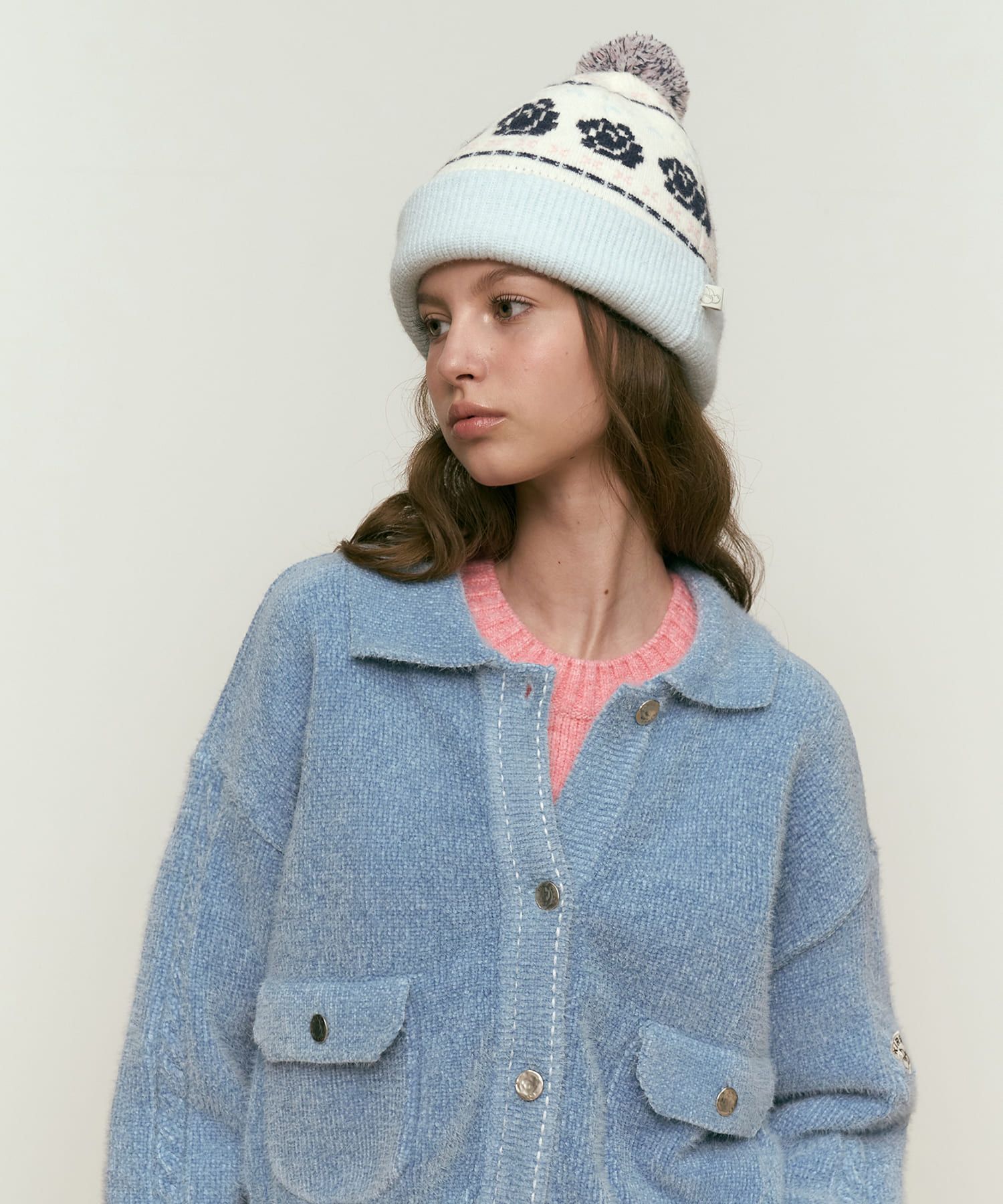 [ KIRSH ]★24FW★韓国人気★JACQUARD KNIT POMPOM BEANIE MUSINSA | KIRSH Jacquard Knit Pom Pom Beanie [Melange Grey]