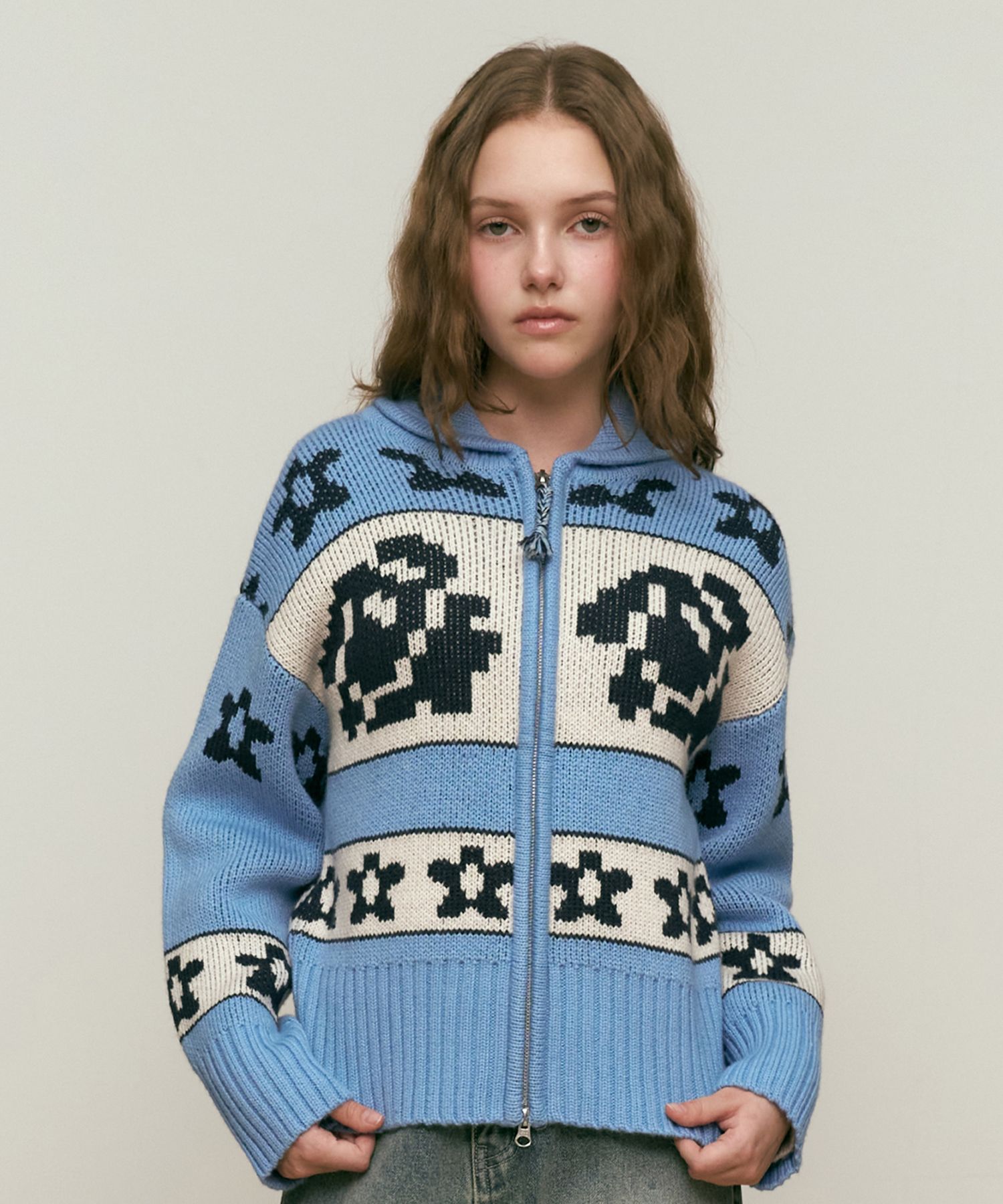 ★24-25FW新作★KIRSH★WOOL COWICHAN KNIT ZIP UP MUSINSA | KIRSH Wool Cowichan Knit Zip-up [Blue]