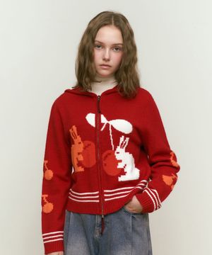 위티버니 후드 가디건 [레드]