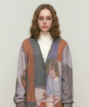 컬렉션 빈티지 프린트 가디건 [라벤더]