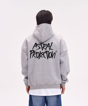 그래피티 레터링 오버핏 와이드 숄더 후드 집업_멜란지