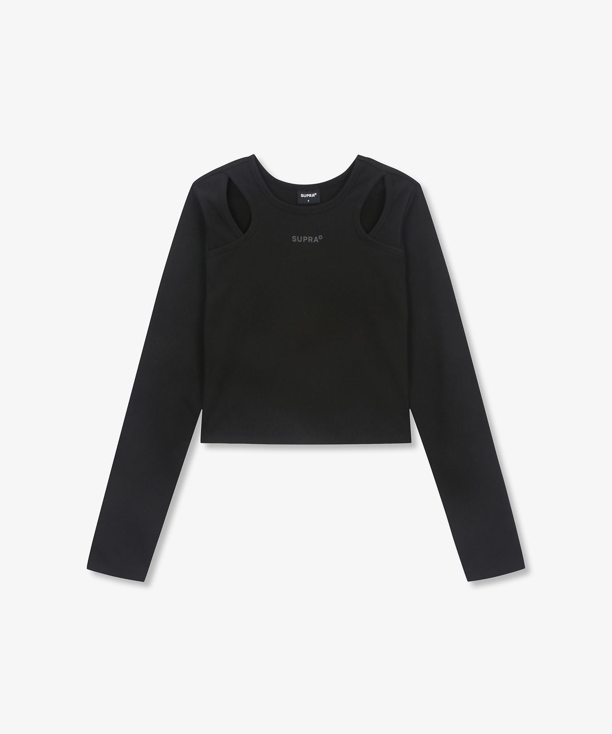 수프라(SUPRA) 여성 컷아웃 긴팔 크롭 티셔츠(BLACK)