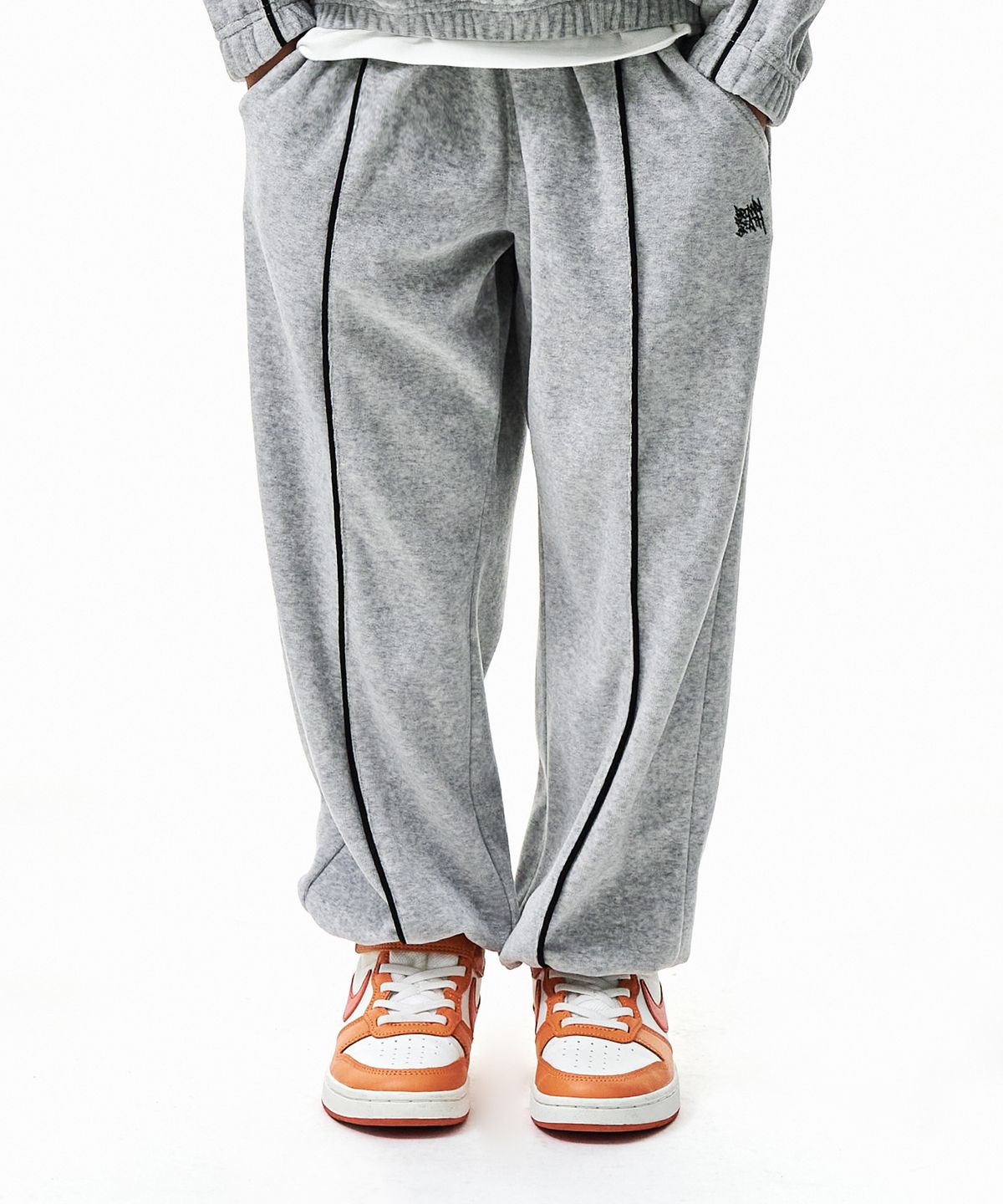 브라운브레스 키즈(BROWNBREATH KIDS) KIDS VELOUR PIPING PANTS - MELANGE GREY