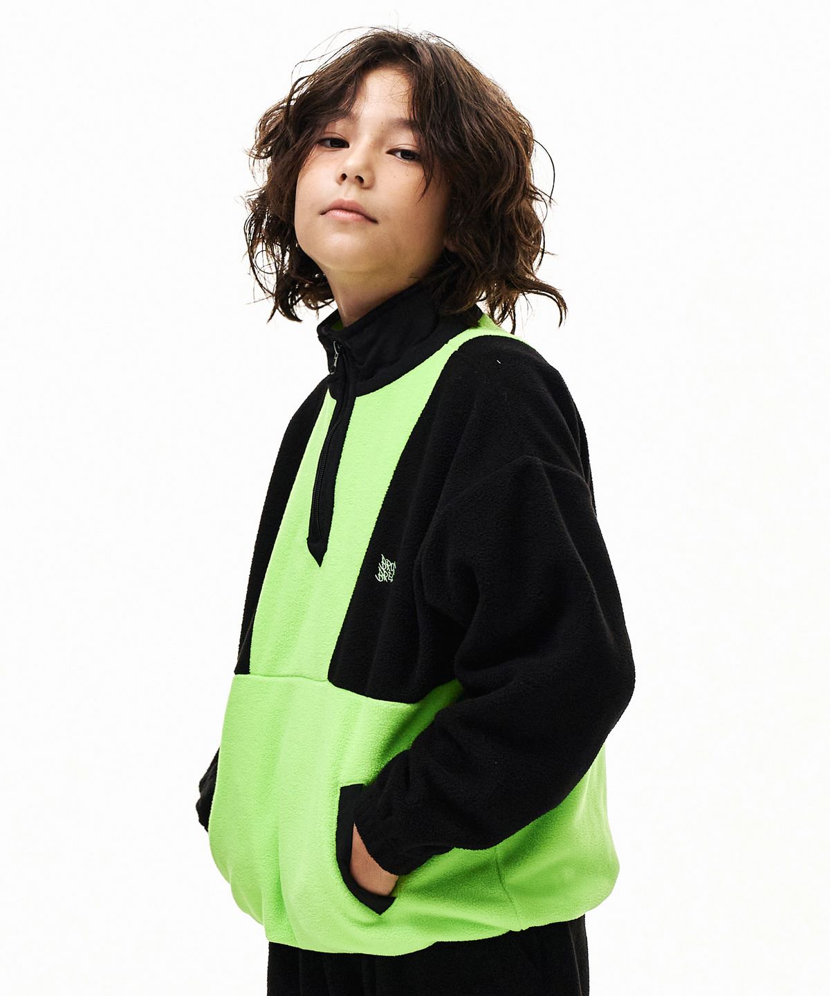 브라운브레스 키즈(BROWNBREATH KIDS) KIDS FLEECE HALF ZIP UP - LIME