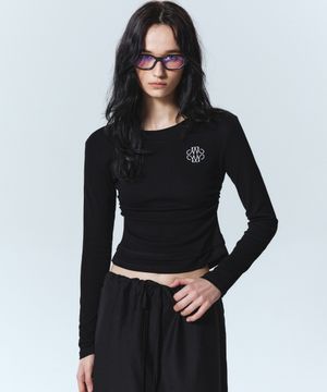 MINIMAL SHIRRING DOUBLE LAYERED TOP_BLACK
