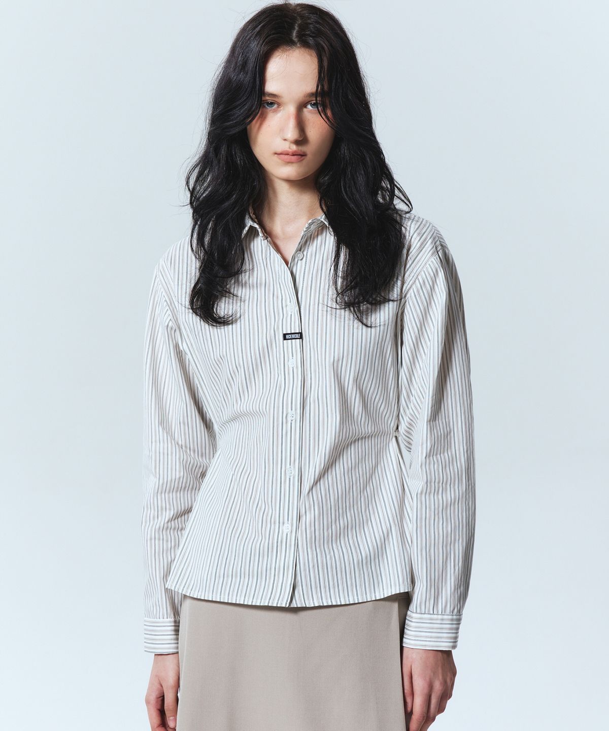 닉앤니콜(NICK&NICOLE) NICOLE LABEL STRIPE WRINKLE SLEEVE SHIRT_IVORY