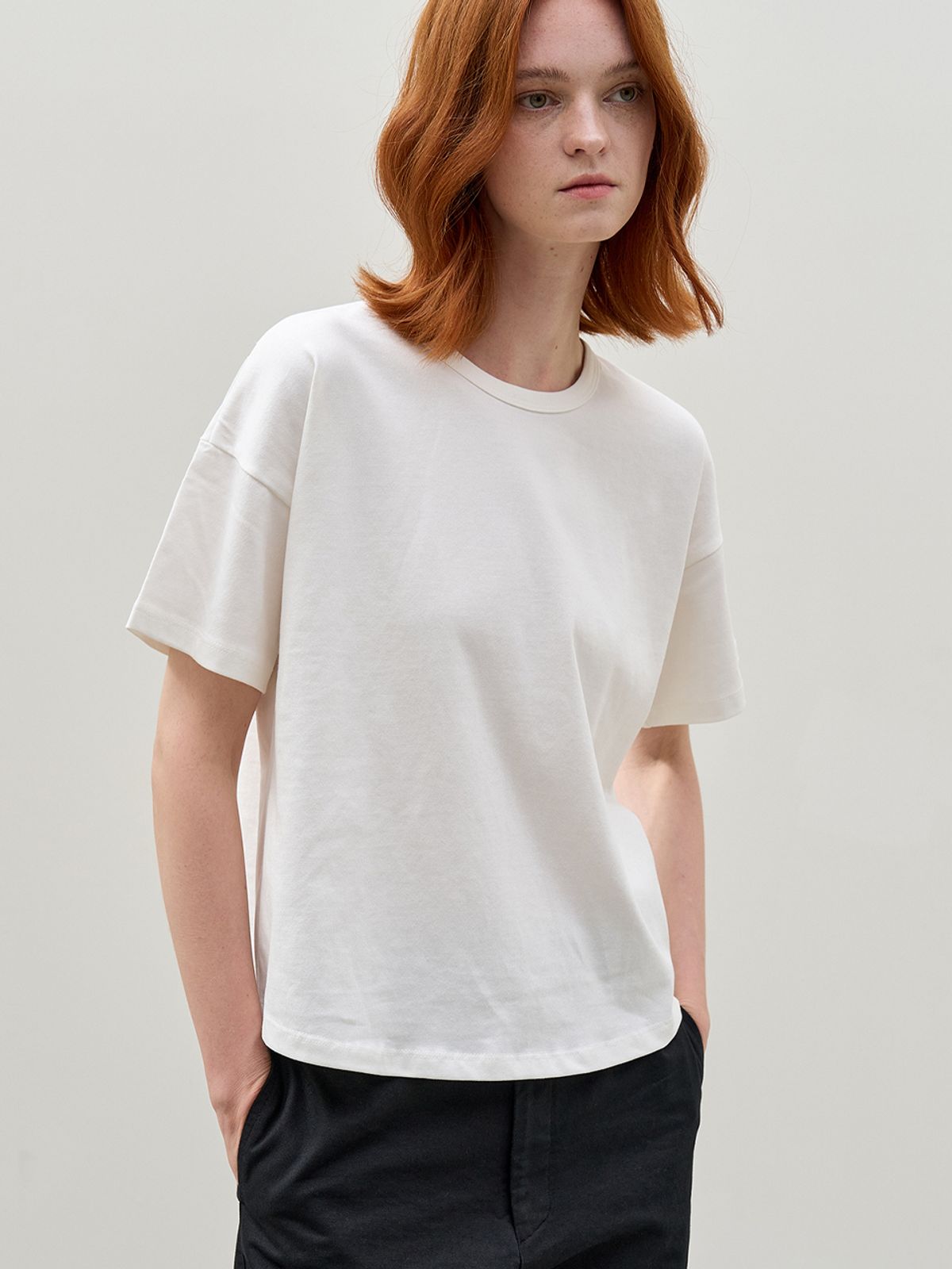 해브 앤 해브(HAVE8HAVE) CURVED COTTON T-Shirt_WHITE