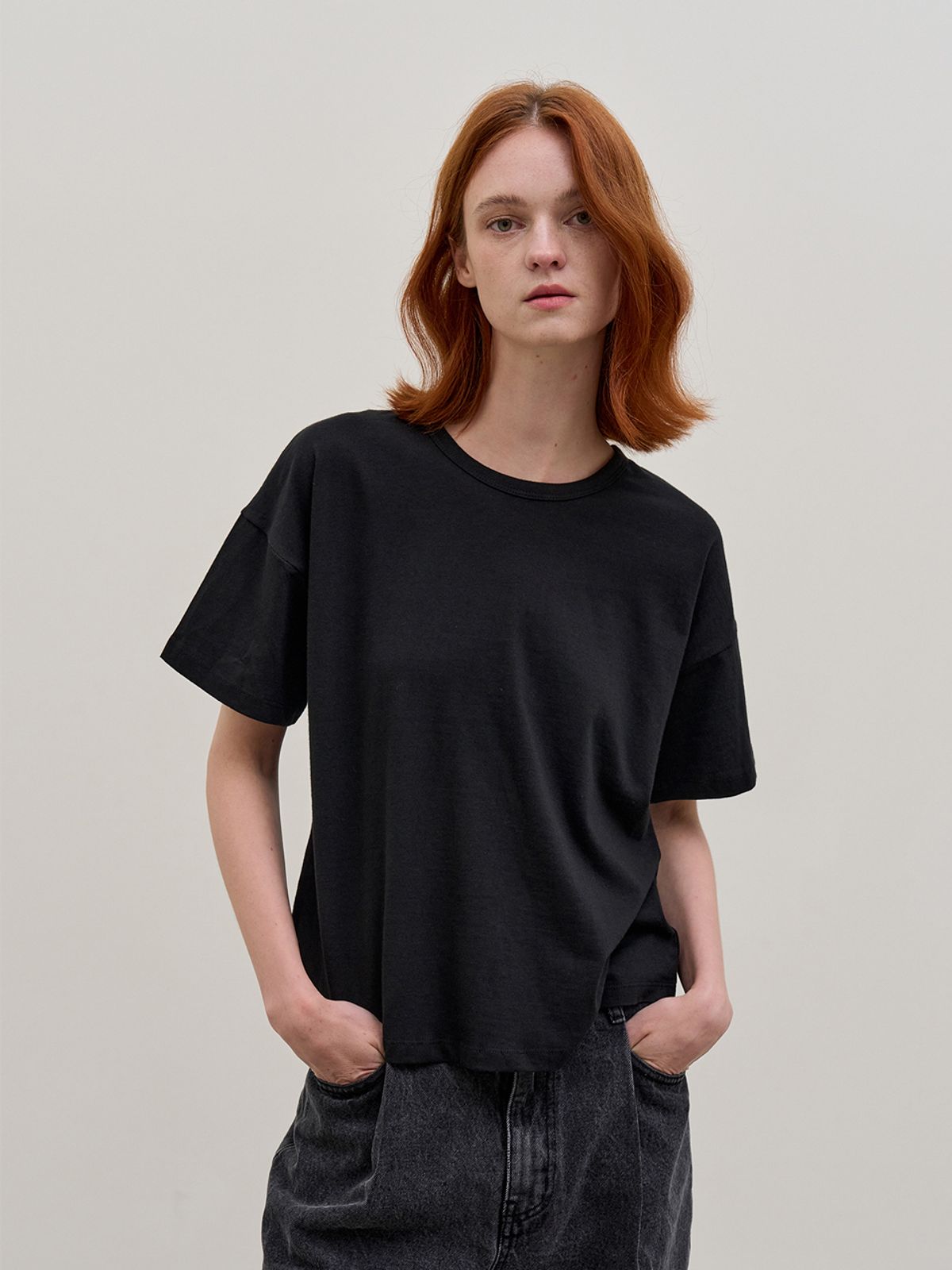 해브 앤 해브(HAVE8HAVE) CURVED COTTON T-Shirt_BLACK