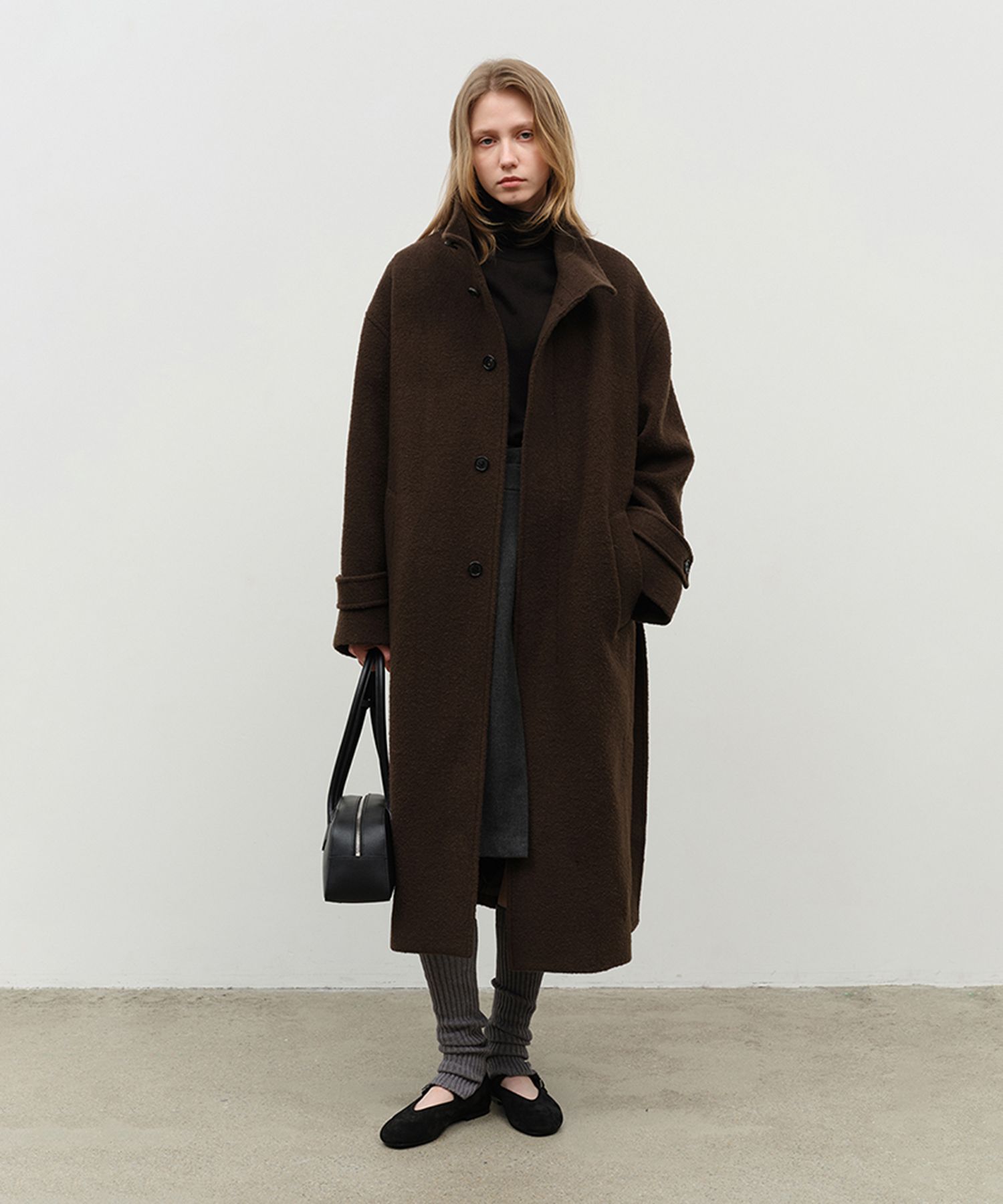 MUSINSA | DUNST FOR WOMEN UNISEX STAND COLLARED WOOL COAT DARK