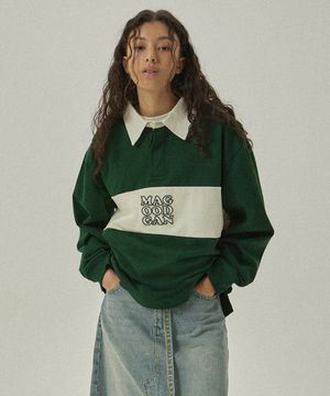 럭비 3560 로고자수 그린 카라 티셔츠