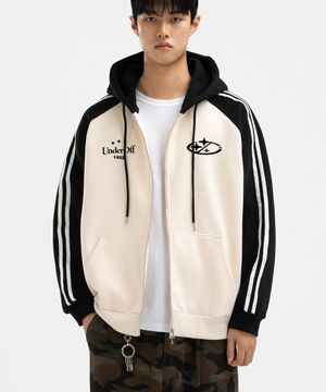 래글런 트랙 스타 로고 후드 집업 블랙