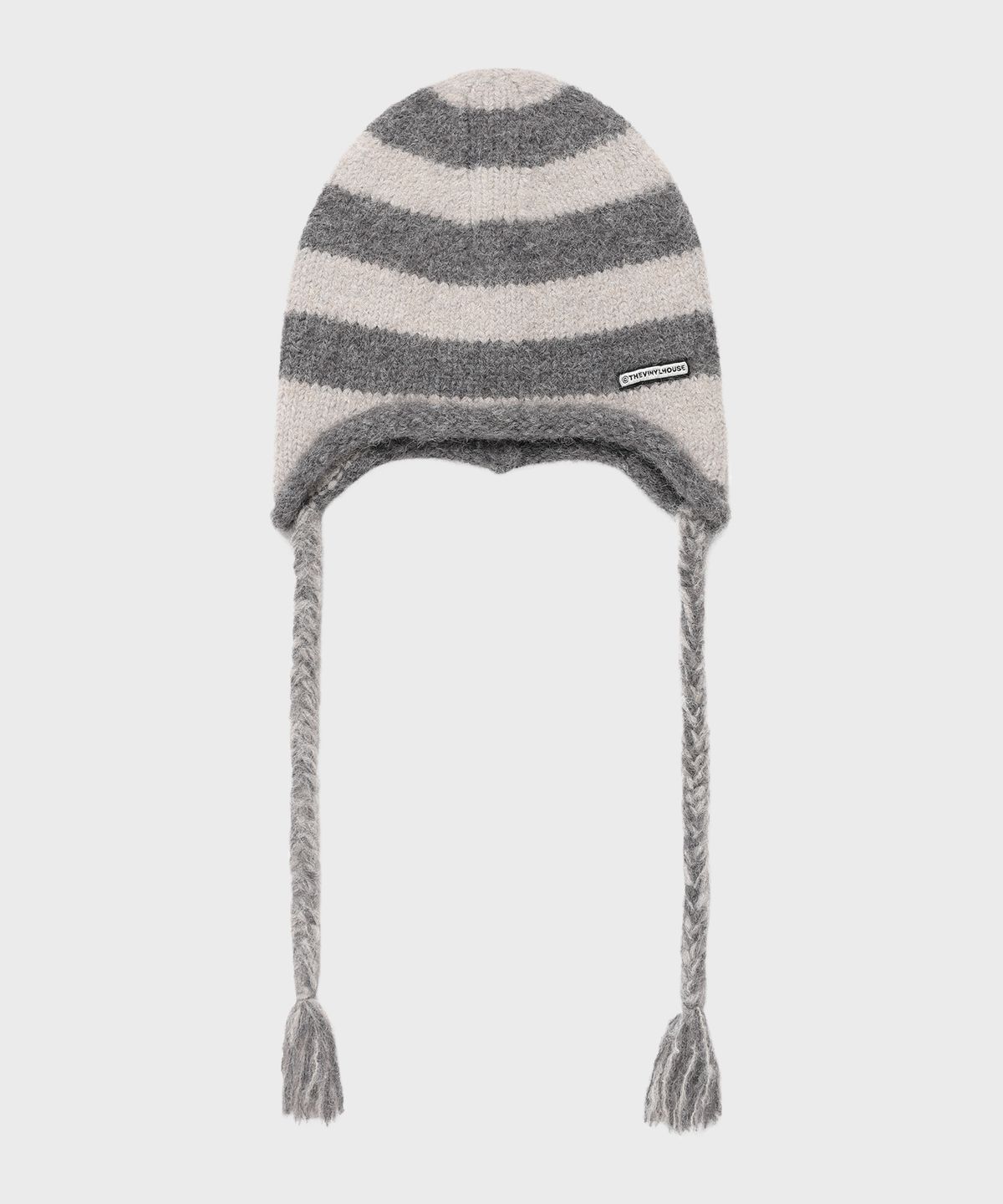 더바이닐하우스(THEVINYLHOUSE) EAR FLAP STRIPE BEANIE GREY