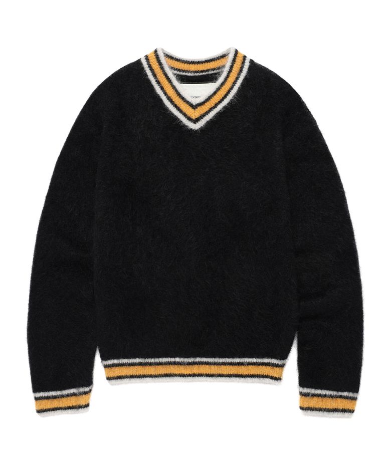 SHAGGY V NECK SWEATER BLACK