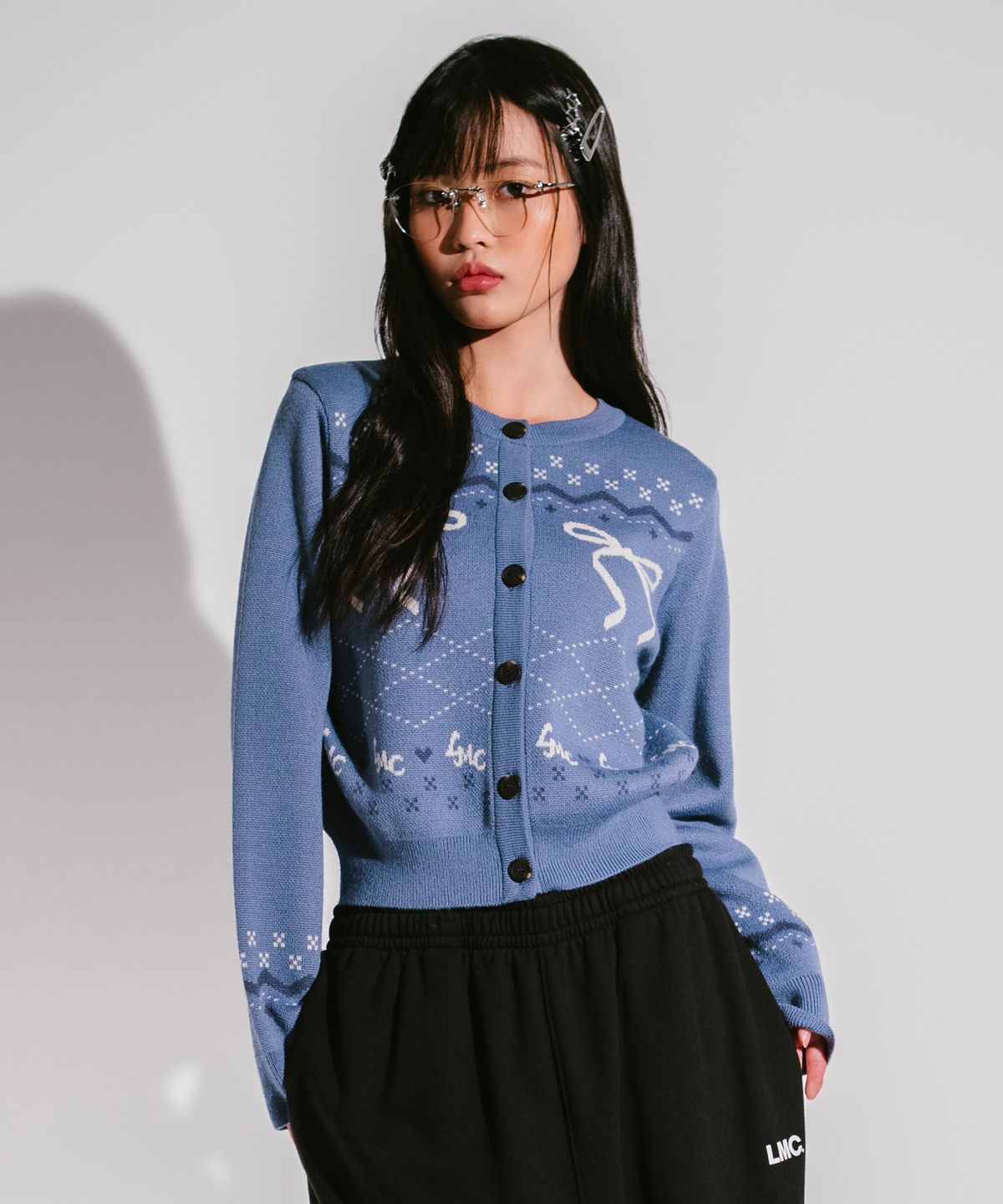 엘엠씨(LMC) WM RIBBON JACQUARD CARDIGAN blue