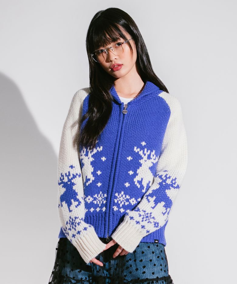 WM DEER COWICHAN ZIP-UP CARDIGAN blue