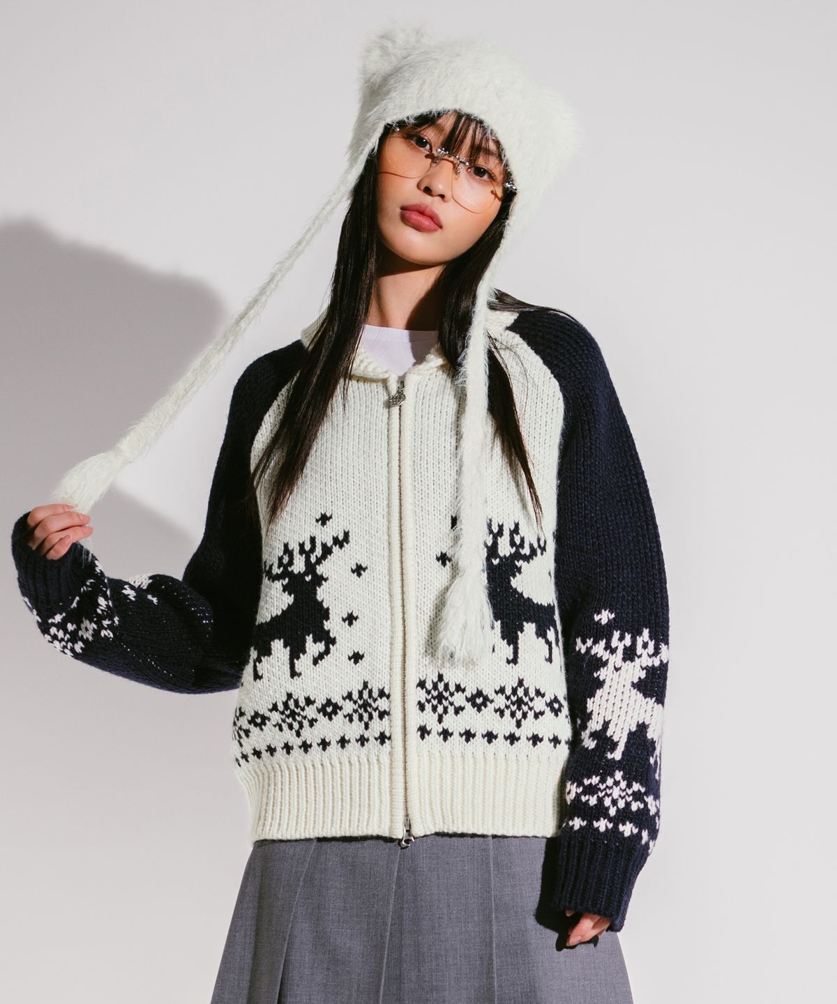 엘엠씨(LMC) WM DEER COWICHAN ZIP-UP CARDIGAN ivory