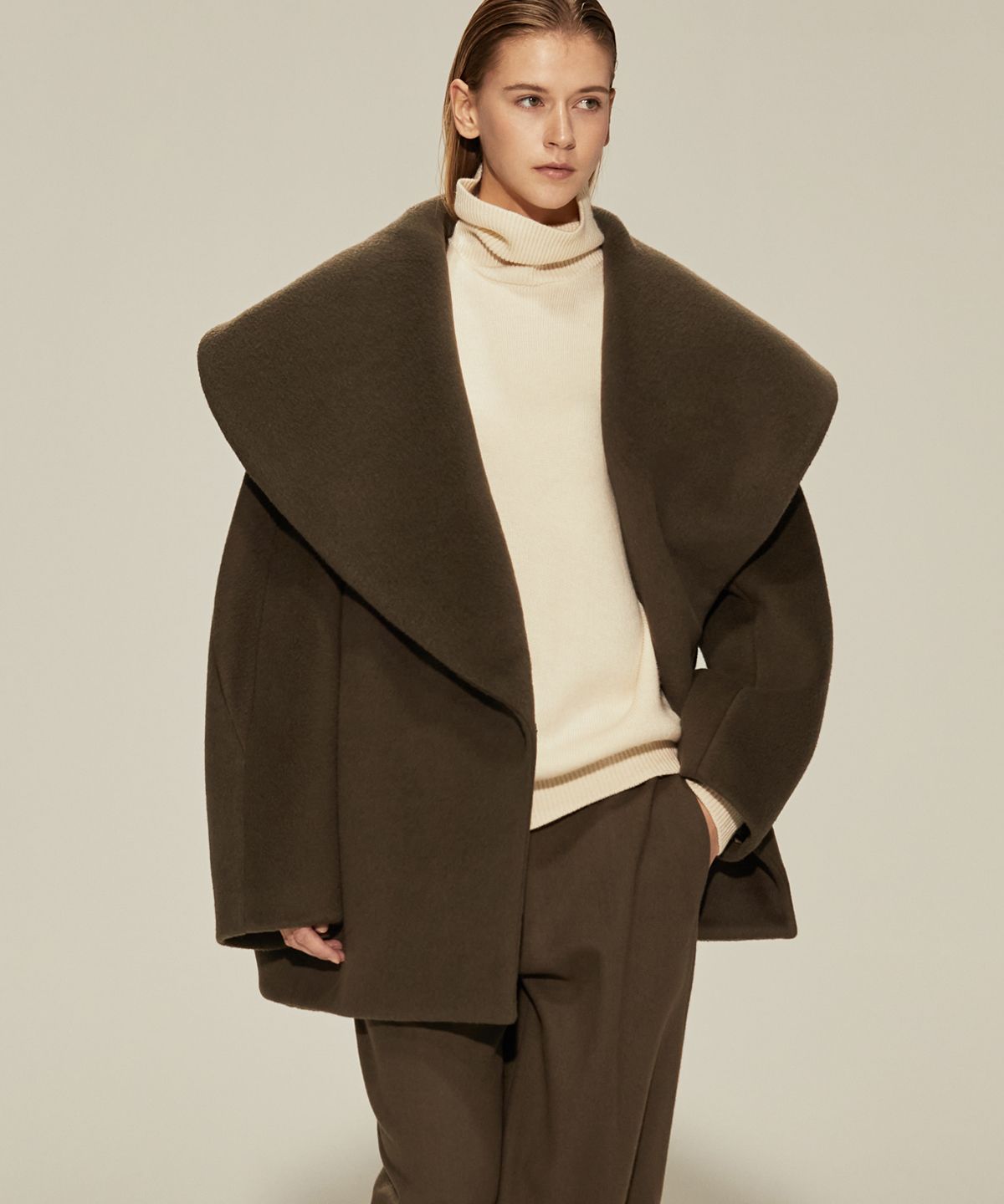 리디피(RIDIFI) 숄 칼라 울 100 코트 (khaki)