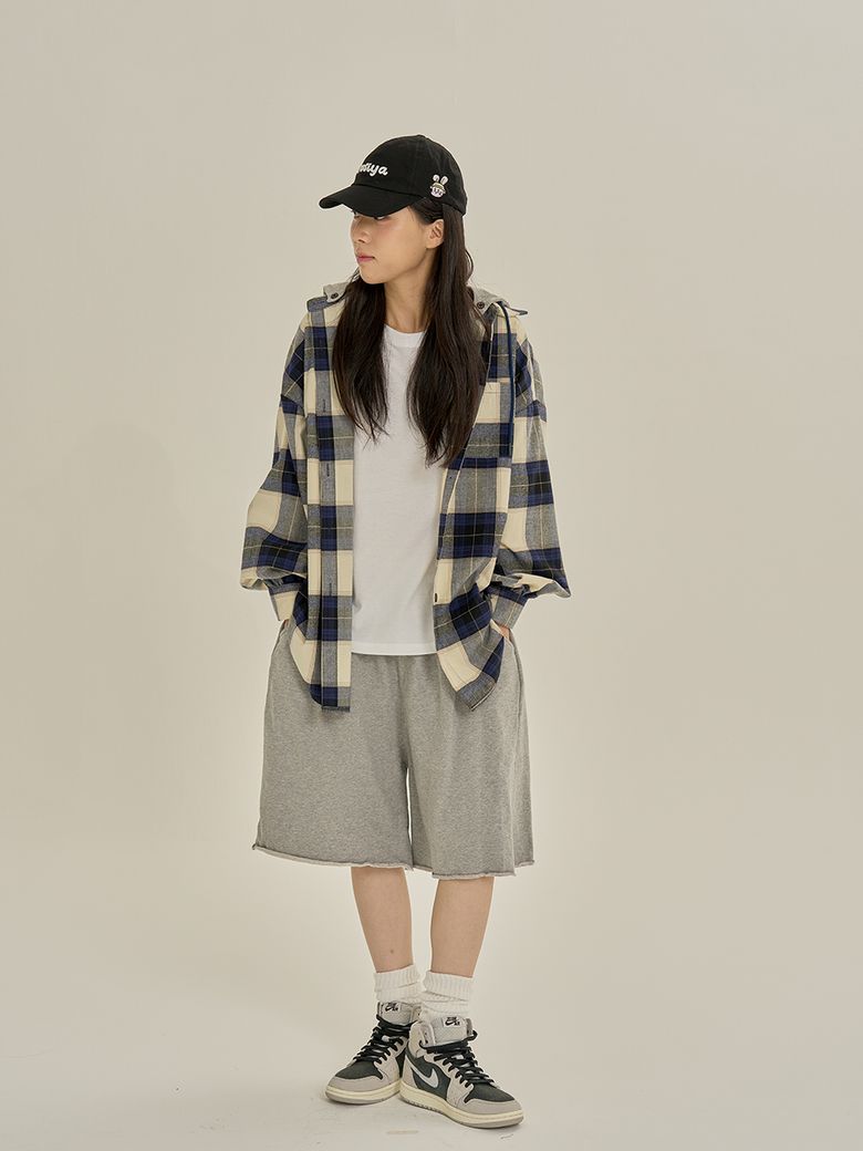 후드  포인트 체크 남방(네이비)