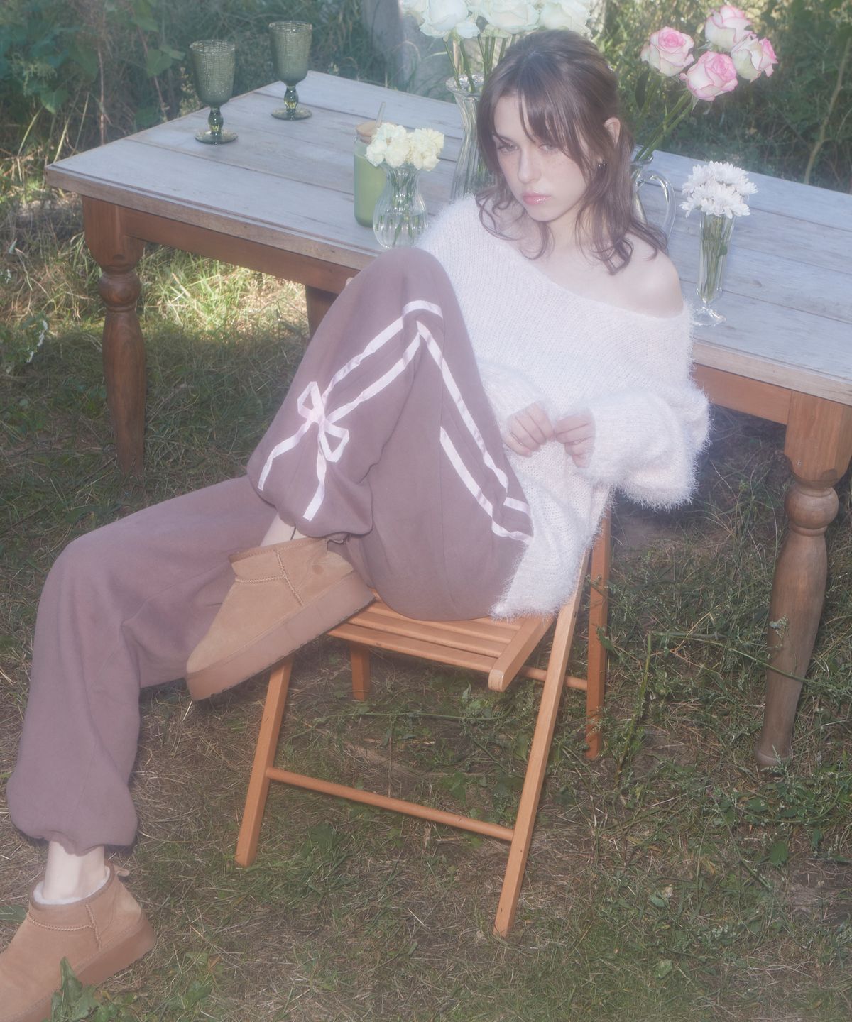 스웻스윗(SWEATSWEET) [RE] SWEET RIBBON SWEAT PANTS - BROWN/PINK