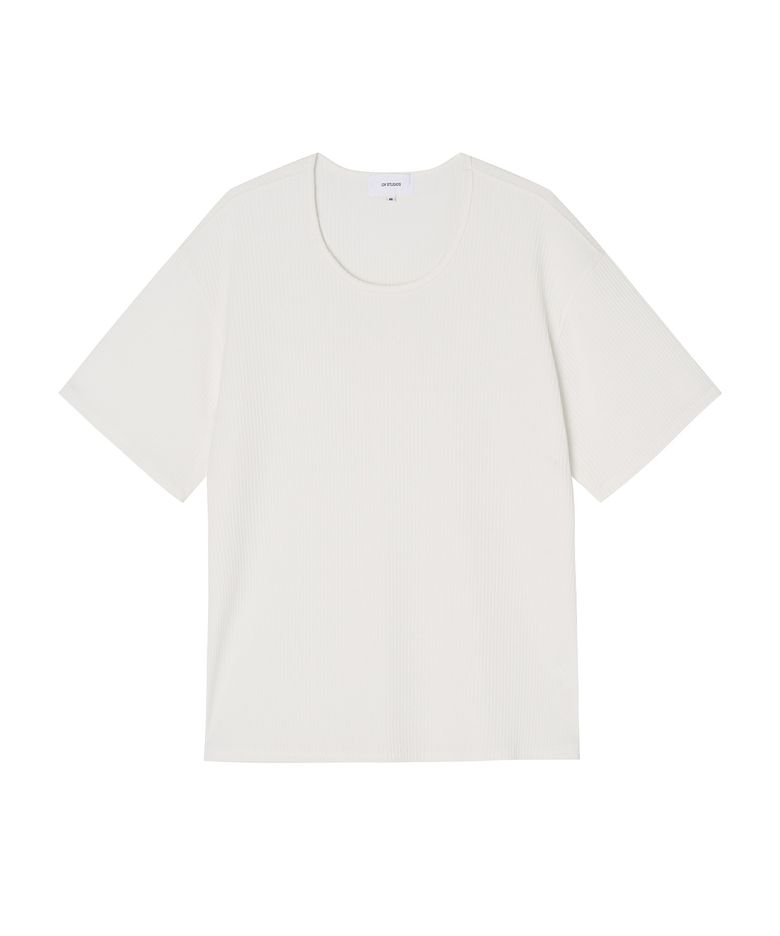 리브드 유넥 티셔츠 (화이트)