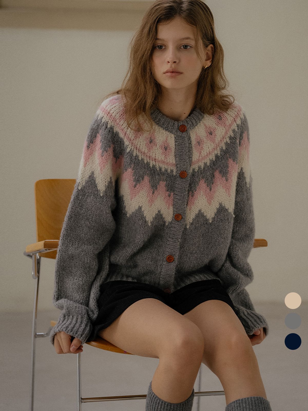 틸아이다이(TILL I DIE) Retro punchcar pattern cardigan_3color