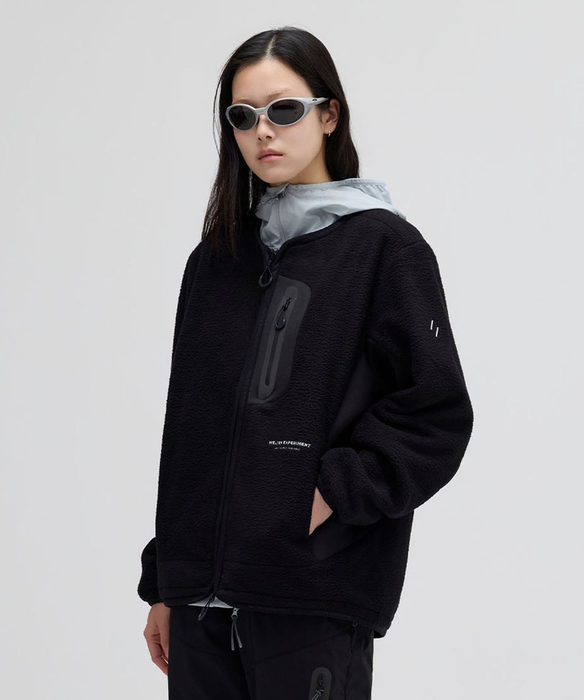 웰터 익스페리먼트(WELTER EXPERIMENT) REFLECTIVE POCKET CARDIGAN_BLACK_WOL083