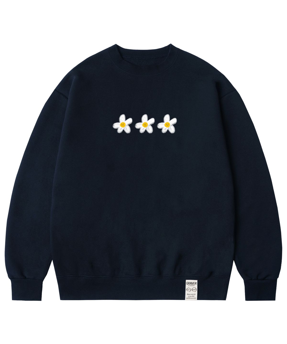 그레이버(GRAVER) [UNISEX]3 페인팅 플라워 스마일 맨투맨_네이비