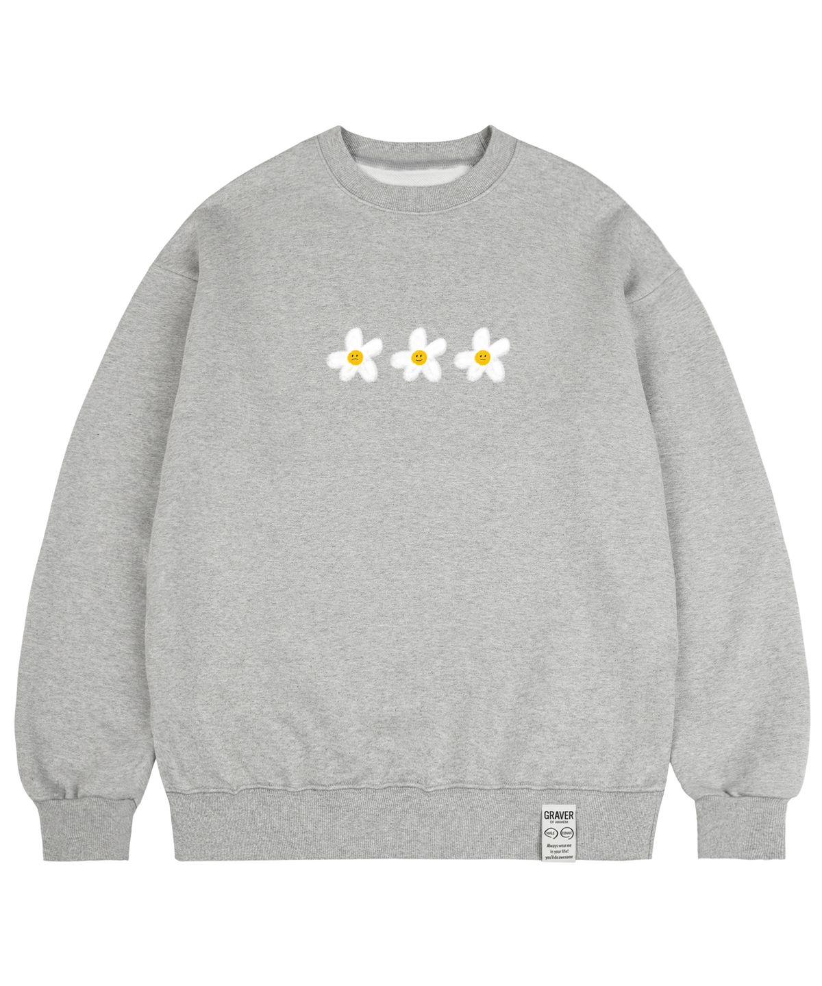 그레이버(GRAVER) [UNISEX]3 페인팅 플라워 스마일 맨투맨_그레이
