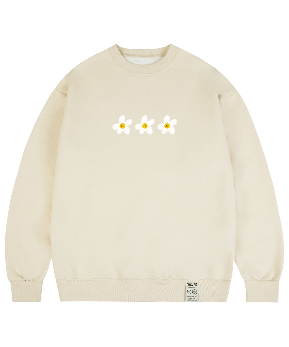 그레이버(GRAVER) [UNISEX]3 페인팅 플라워 스마일 맨투맨_크림