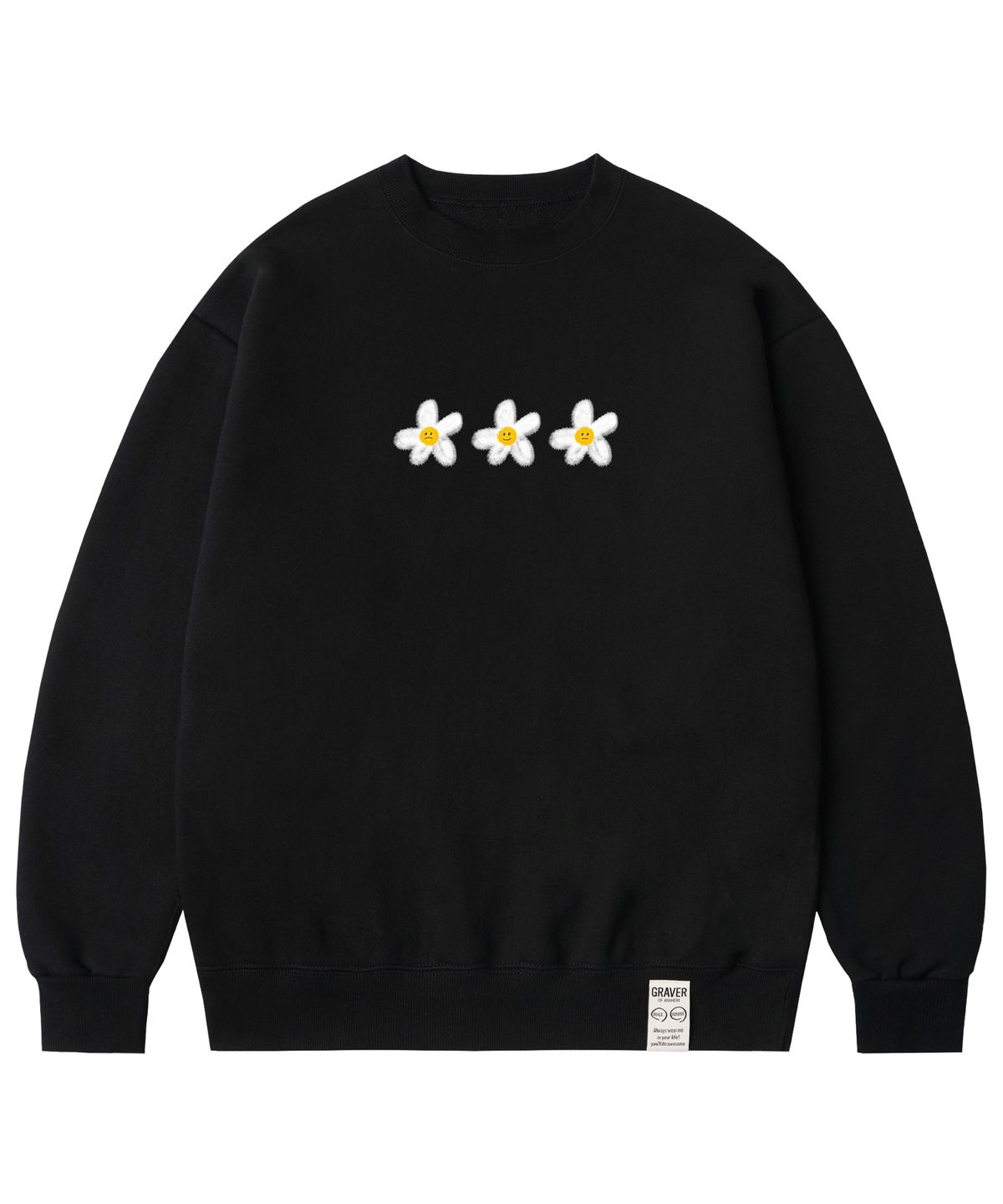 그레이버(GRAVER) [UNISEX]3 페인팅 플라워 스마일 맨투맨_블랙