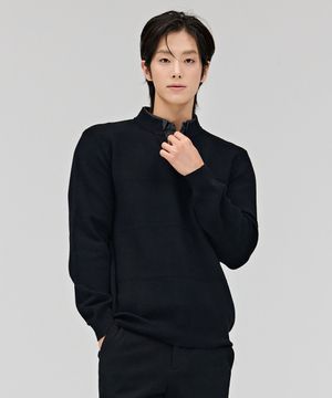 남성 셔츠 레이어드 스웨터-블랙