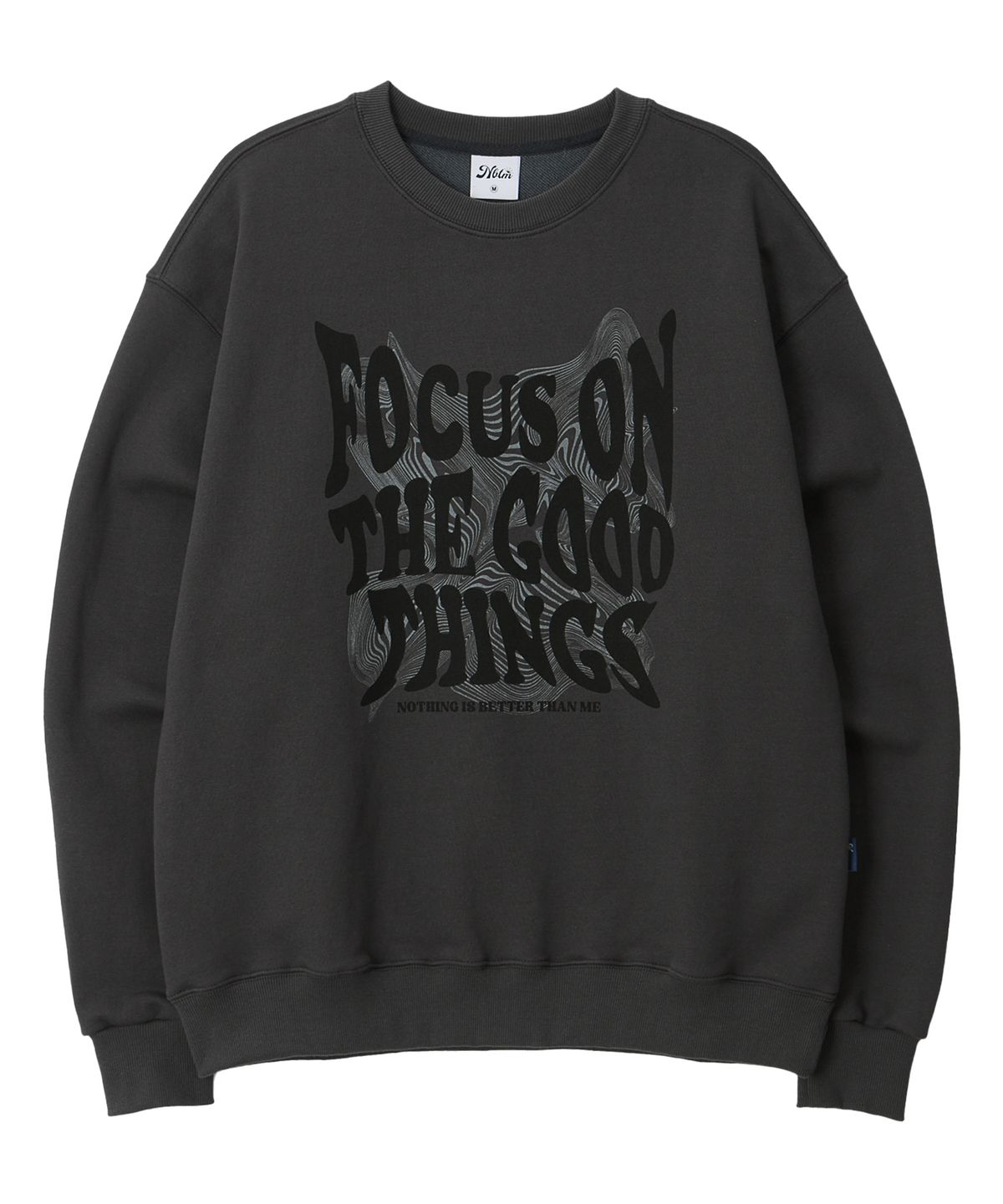 낫띵이즈베럴댄미(NOTHINGISBETTERTHANME) GEOMETRY LETTERING SWEATSHIRT_charcoal