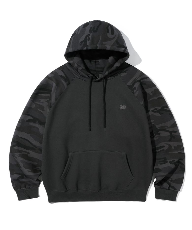 TAG CAMO RAGLAN HOODIE - BLACK