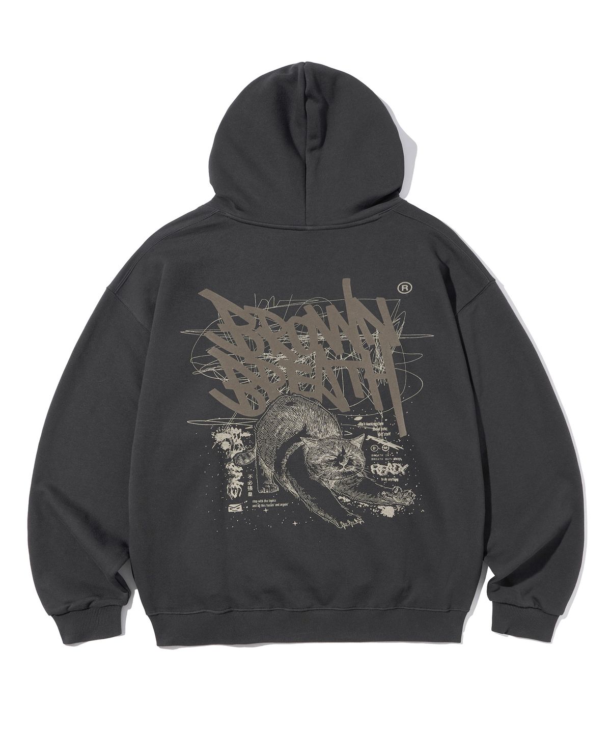 브라운브레스(BROWNBREATH) KITTY TAG HOODIE - CHARCOAL