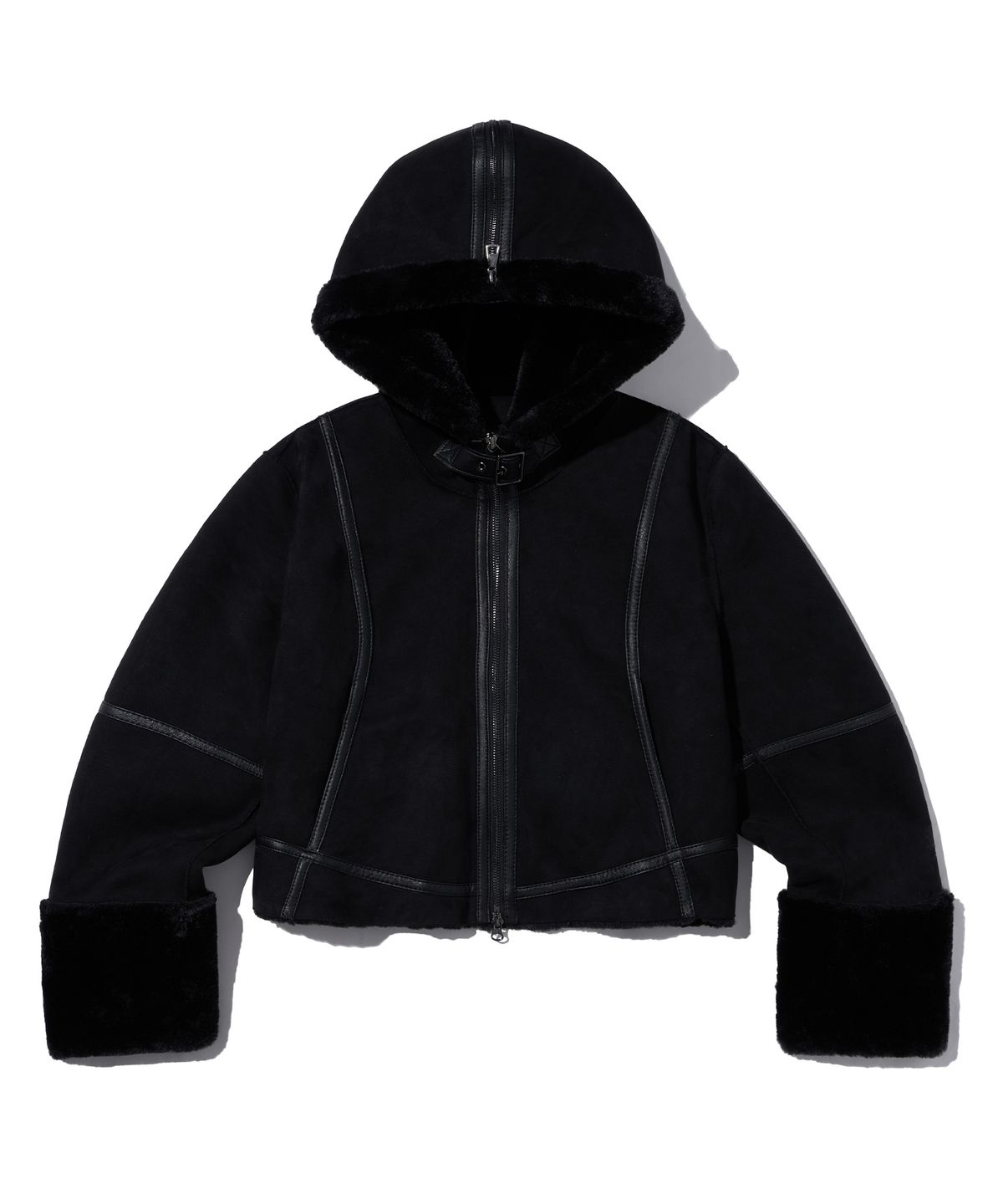 브라운브레스(BROWNBREATH) W TAG SHEARING HOOD JACKET - BLACK