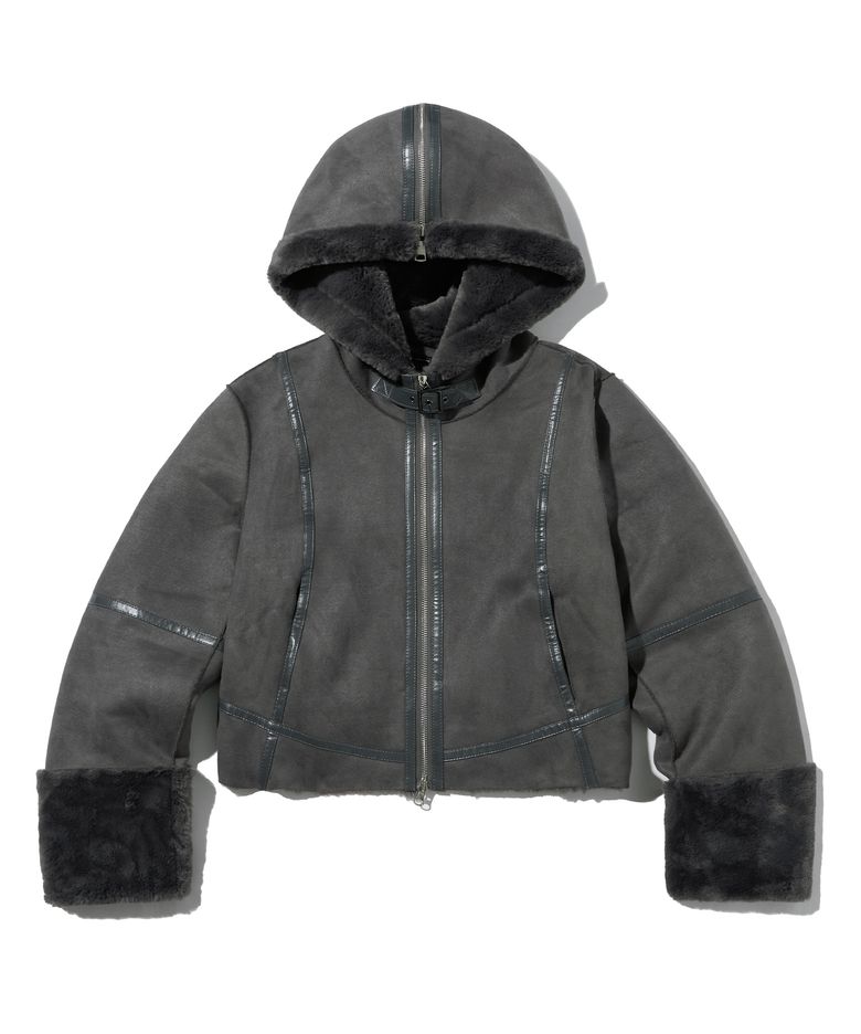 W TAG SHEARING HOOD JACKET - GREY