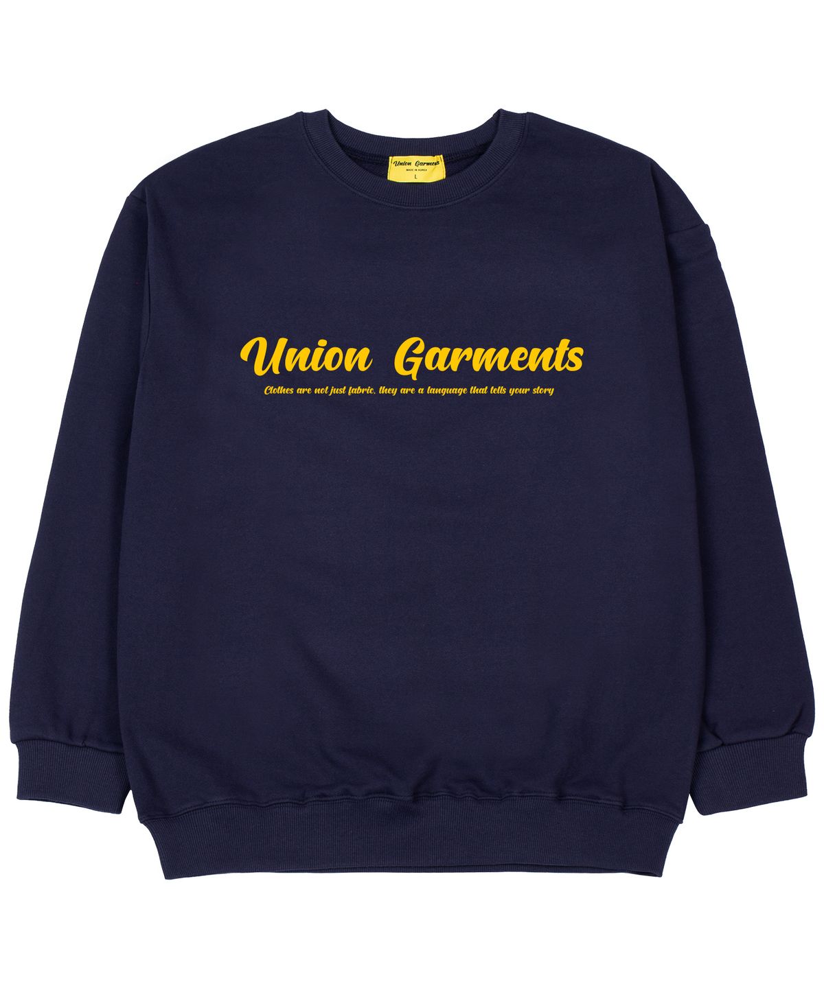 유니온가먼츠(UNION GARMENTS) 가먼츠로고 쭈리 오버핏 맨투맨 티셔츠 네이비