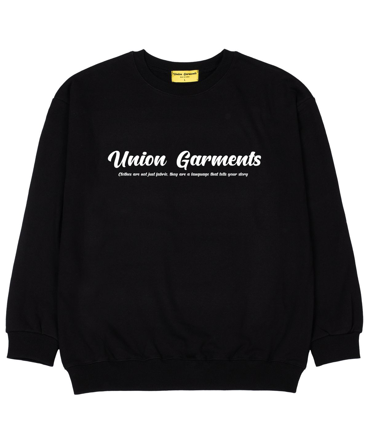 유니온가먼츠(UNION GARMENTS) 가먼츠로고 쭈리 오버핏 맨투맨 티셔츠 블랙