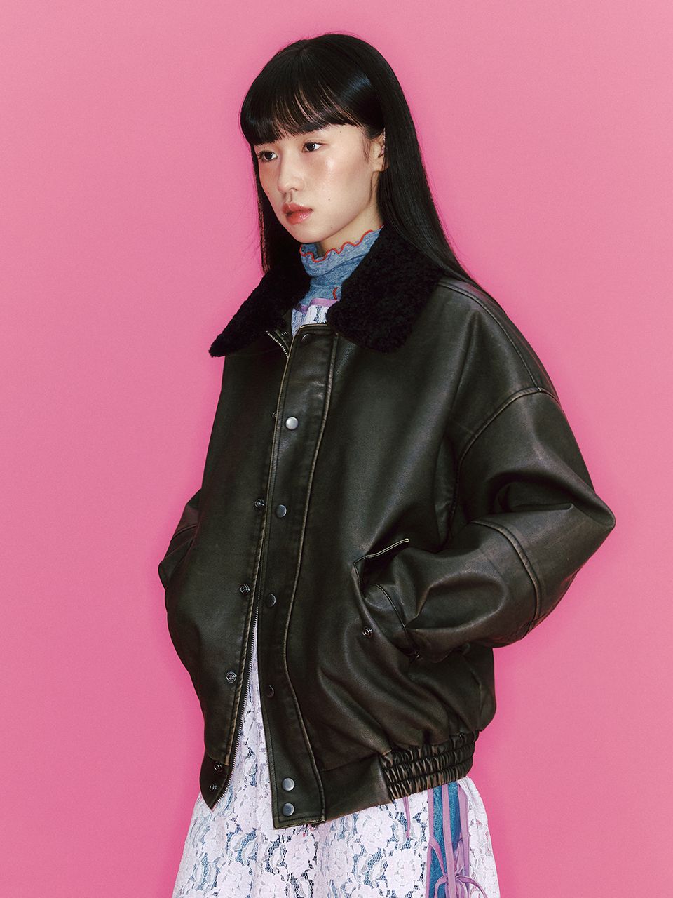 MUSINSA公式 | GANISONG ダニエルレザーボンバージャケット_カーキ