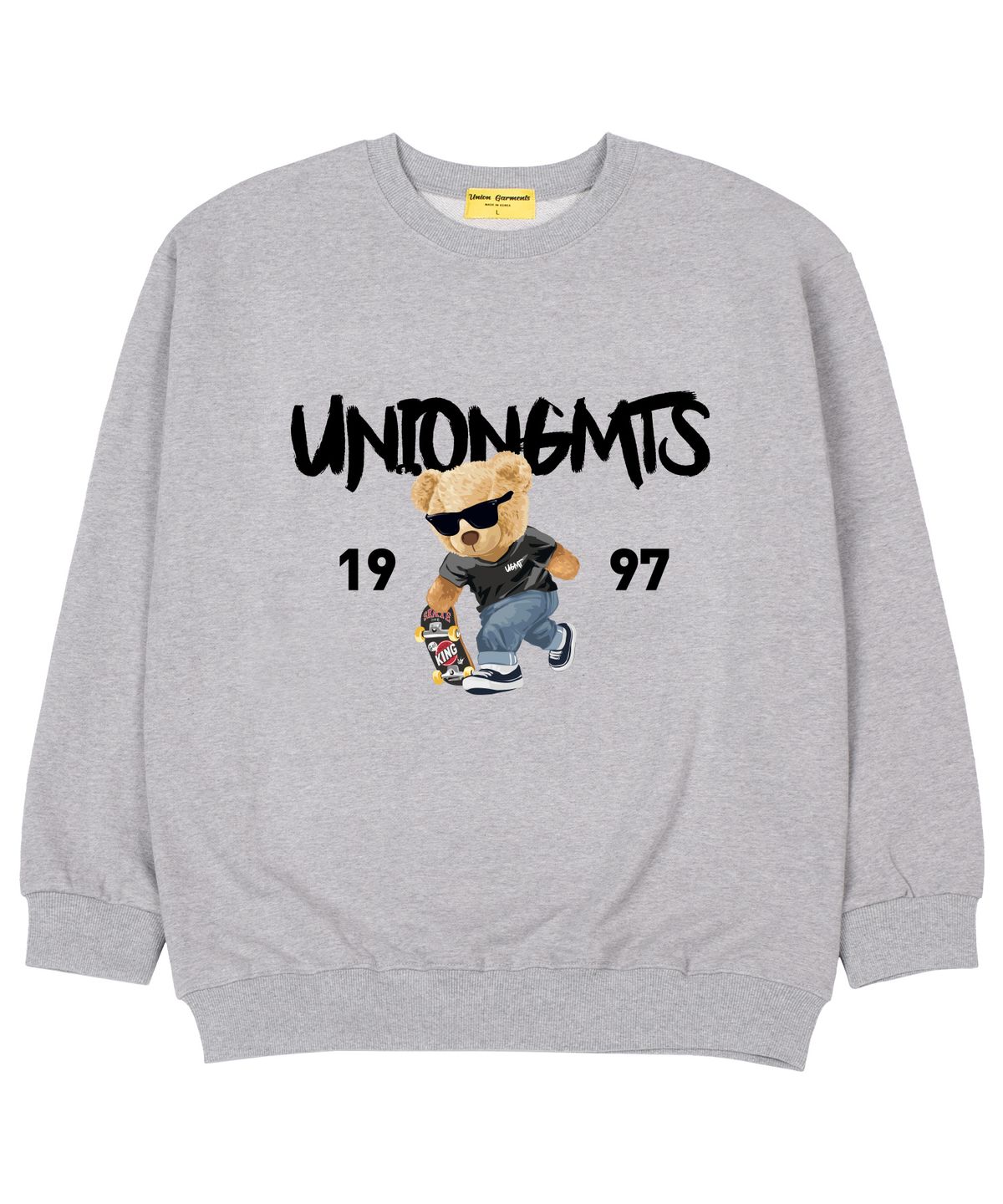 유니온가먼츠(UNION GARMENTS) 1997스케이트베어 쭈리 오버핏 맨투맨 티셔츠 그레이