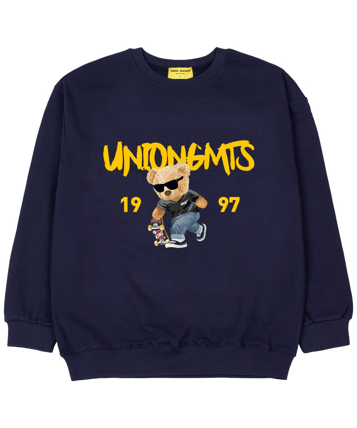 유니온가먼츠(UNION GARMENTS) 1997스케이트베어 쭈리 오버핏 맨투맨 티셔츠 네이비