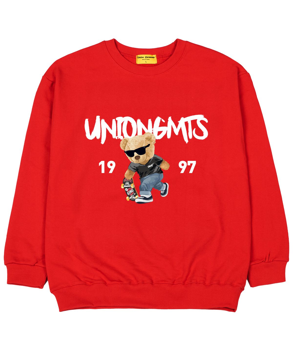 유니온가먼츠(UNION GARMENTS) 1997스케이트베어 쭈리 오버핏 맨투맨 티셔츠 레드