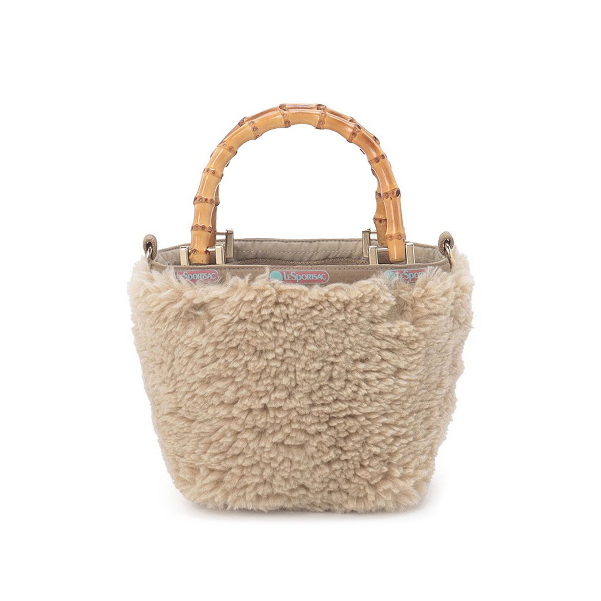 레스포색(LESPORTSAC) 퍼스트 웜 베이지 퍼 엑스트라 스몰 뱀부 토트백 [1063.HB89]