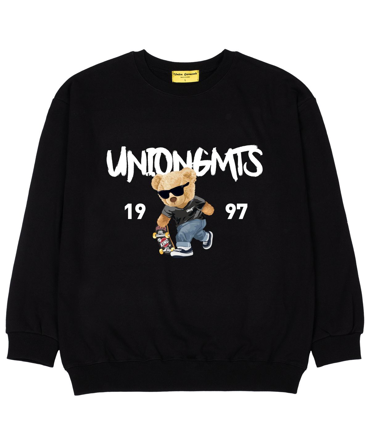 유니온가먼츠(UNION GARMENTS) 1997스케이트베어 쭈리 오버핏 맨투맨 티셔츠 블랙
