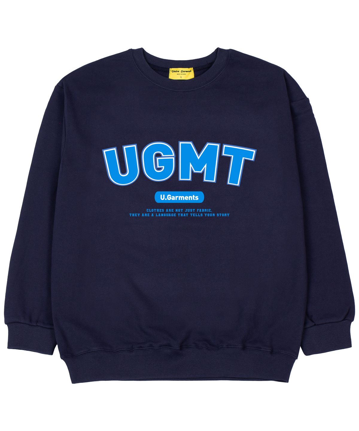 유니온가먼츠(UNION GARMENTS) UGMT로고 쭈리 오버핏 맨투맨 티셔츠 네이비
