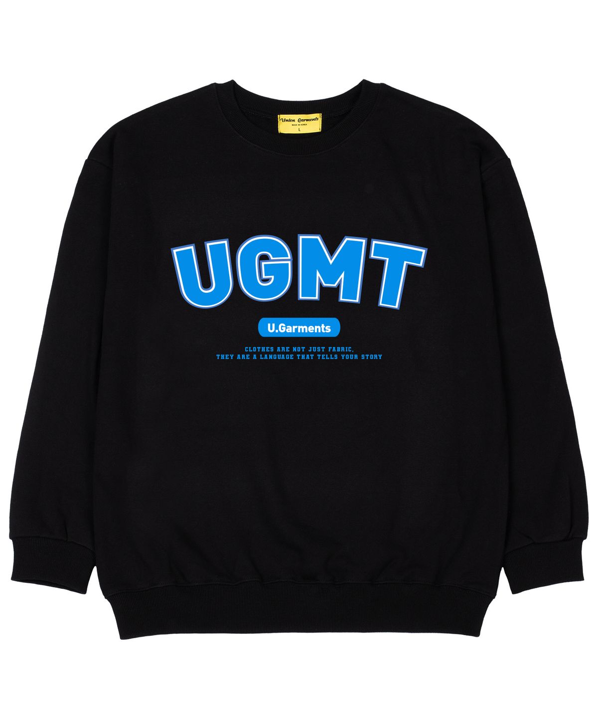유니온가먼츠(UNION GARMENTS) UGMT로고 쭈리 오버핏 맨투맨 티셔츠 블랙